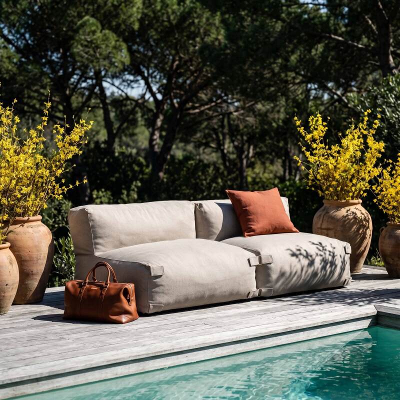 Sofá modular de exterior para 2 personas con 2 sillones