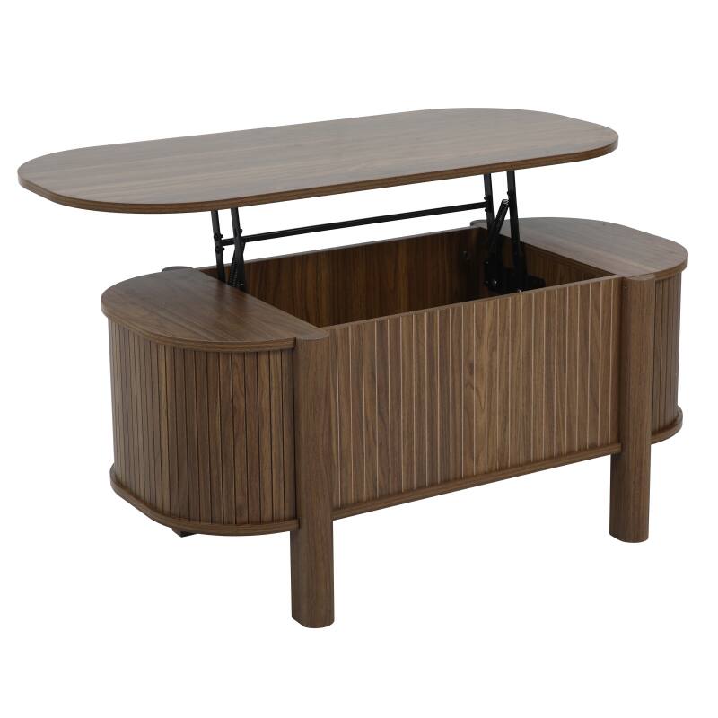 Mesa de centro elevable efecto madera ovalada 100x48 cm (4/7)