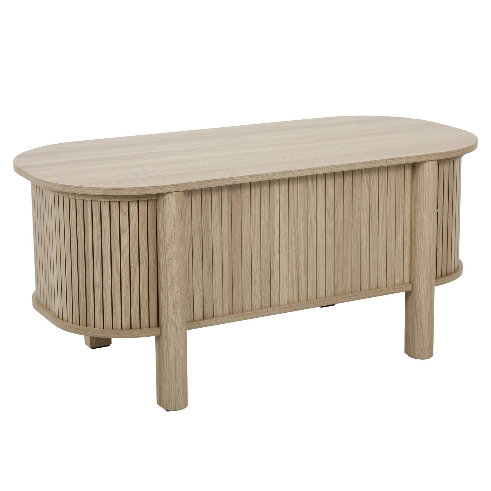 Mesa de centro elevable efecto madera ovalada 100x48 cm