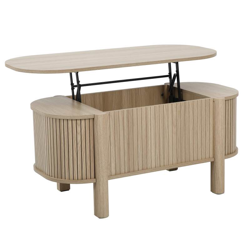 Mesa de centro elevable efecto madera ovalada 100x48 cm