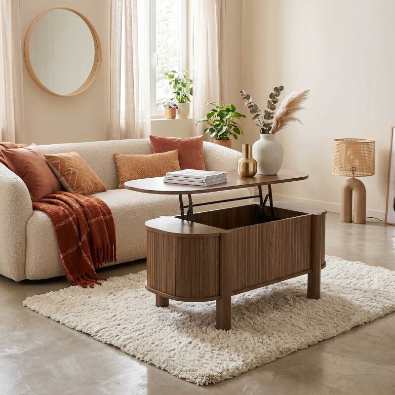 Mesa de centro elevable efecto madera ovalada 100x48 cm (2/7)