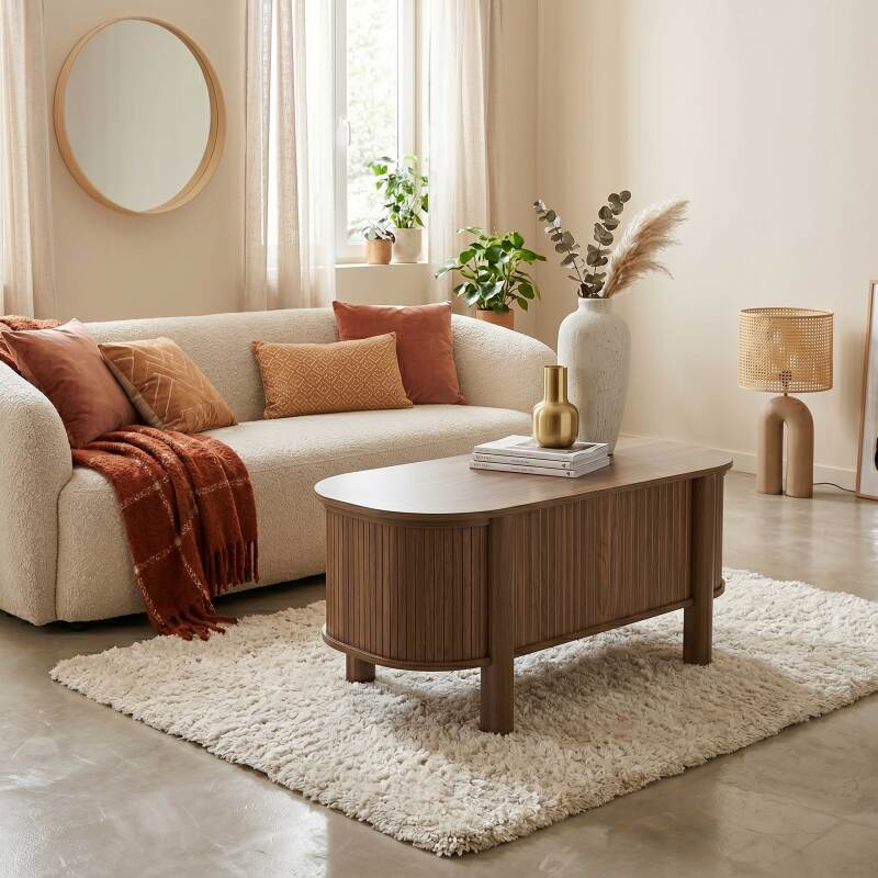 Mesa de centro elevable efecto madera ovalada 100x48 cm