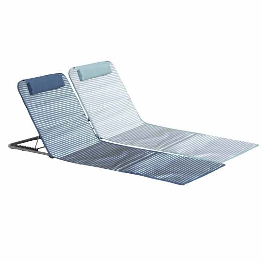 Lote de 2 tumbonas de playa plegables a rayas, azul y gris