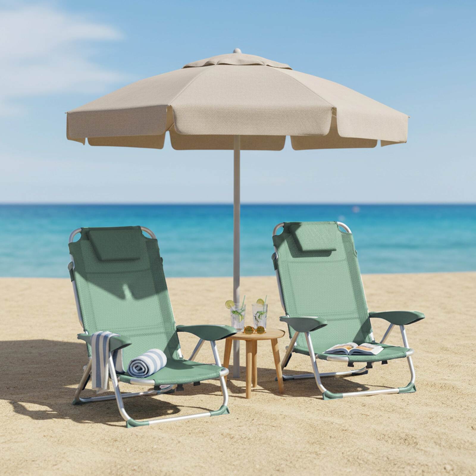 Lote de 2 sillas de playa plegables reclinables 4 posiciones