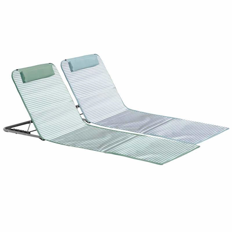 Lote de 2 tumbonas de playa plegables a rayas, amarilla y gris