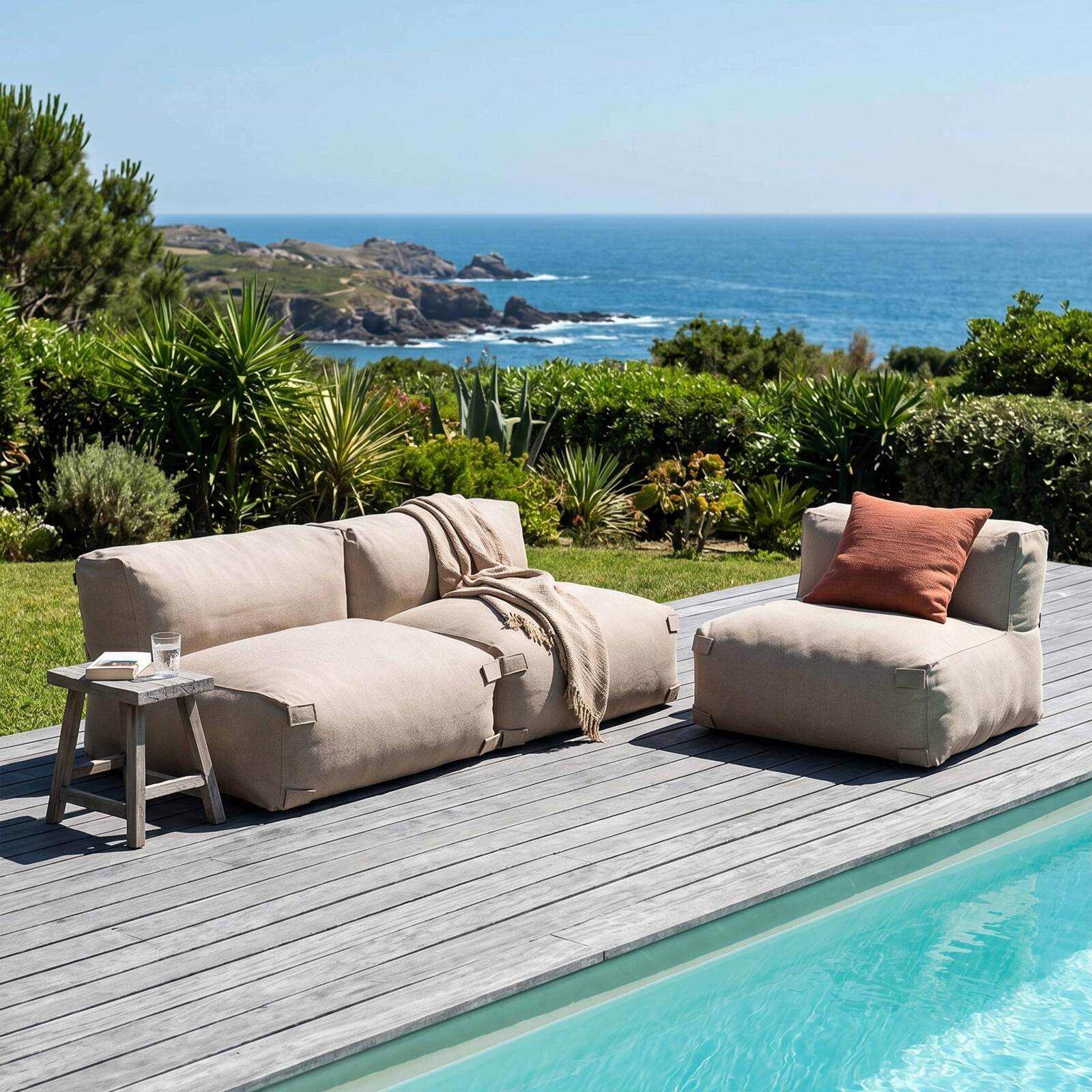 Sofá modular de exterior para 3 personas con 3 sillones