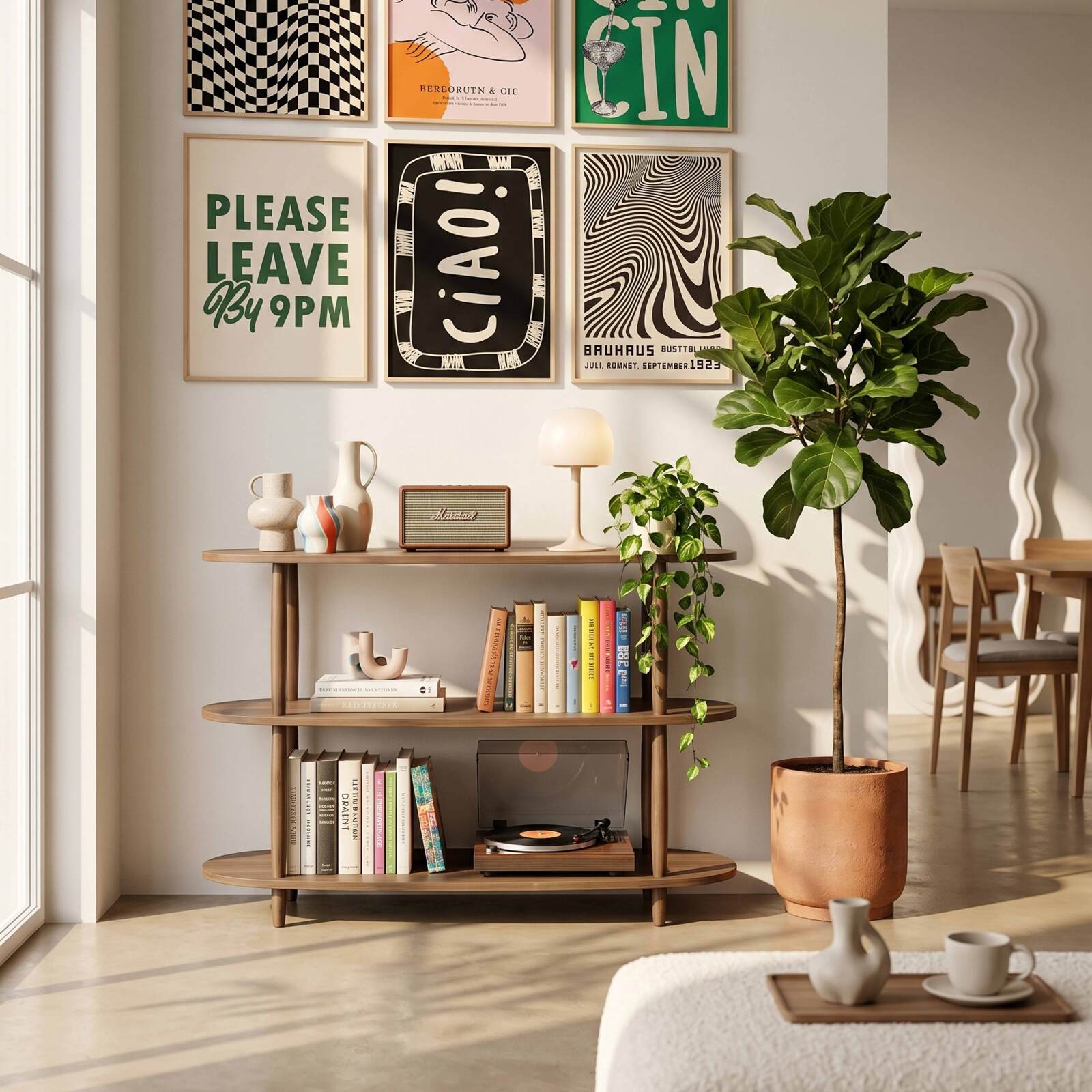 Estantería alta con efecto madera, 120x145 cm