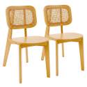 Sillas de madera de olmo y ratán natural con respaldo de tejido de enea - Lote de 2