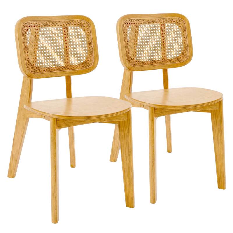 Sillas de madera de olmo y ratán natural con respaldo de tejido de enea - Lote de 2