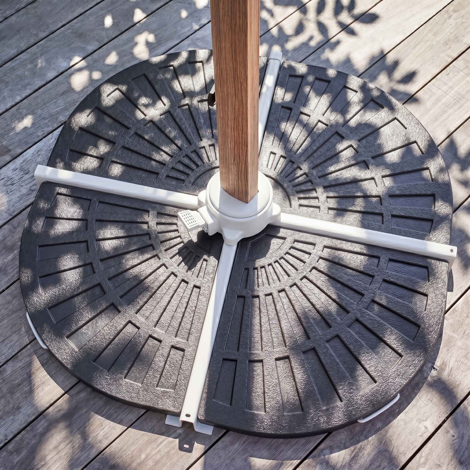 Parasol excéntrico 3x3 m cuadrado inclinable giratorio 360° y 4 losas lastradas
