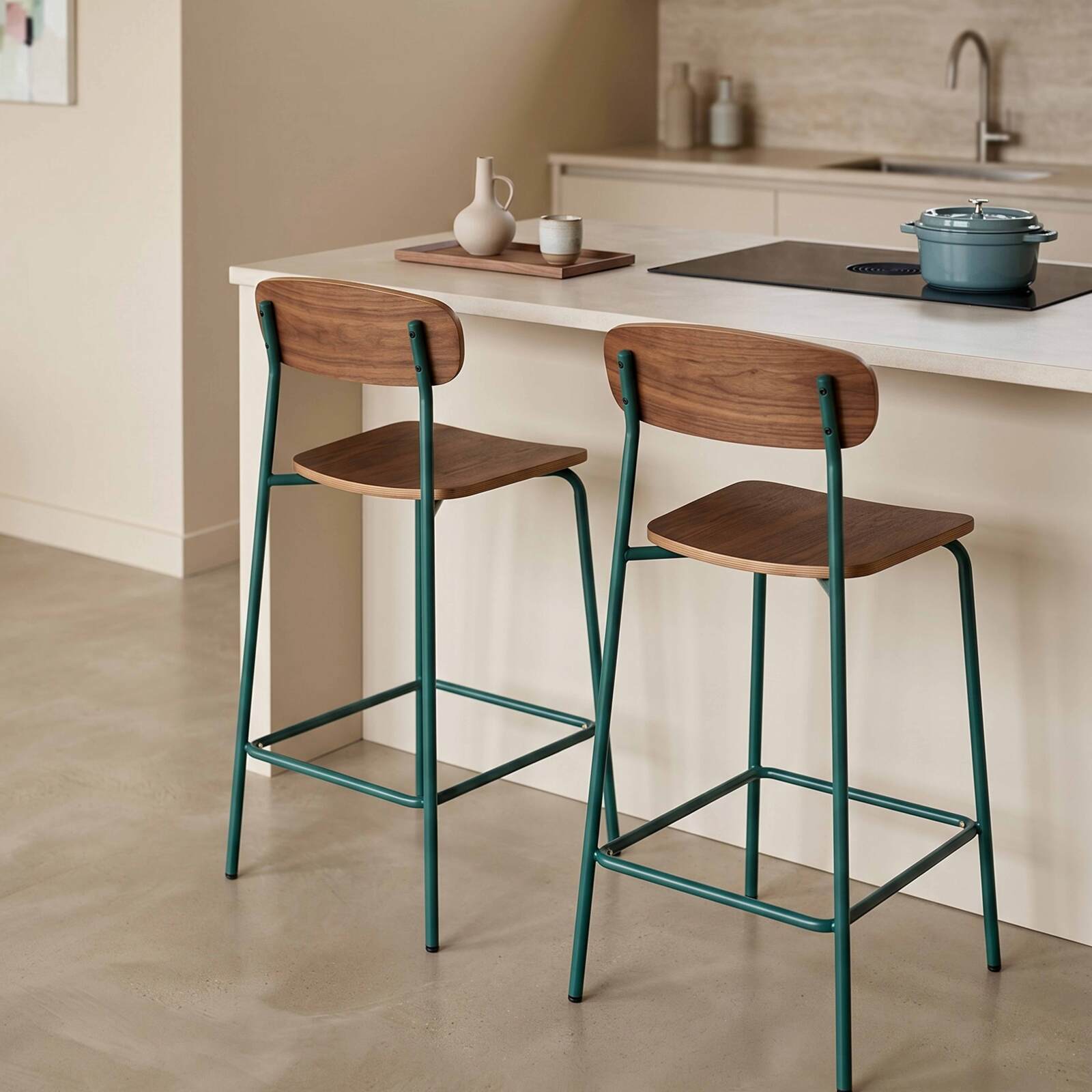 Sillas altas de madera y metal - Lote de 2