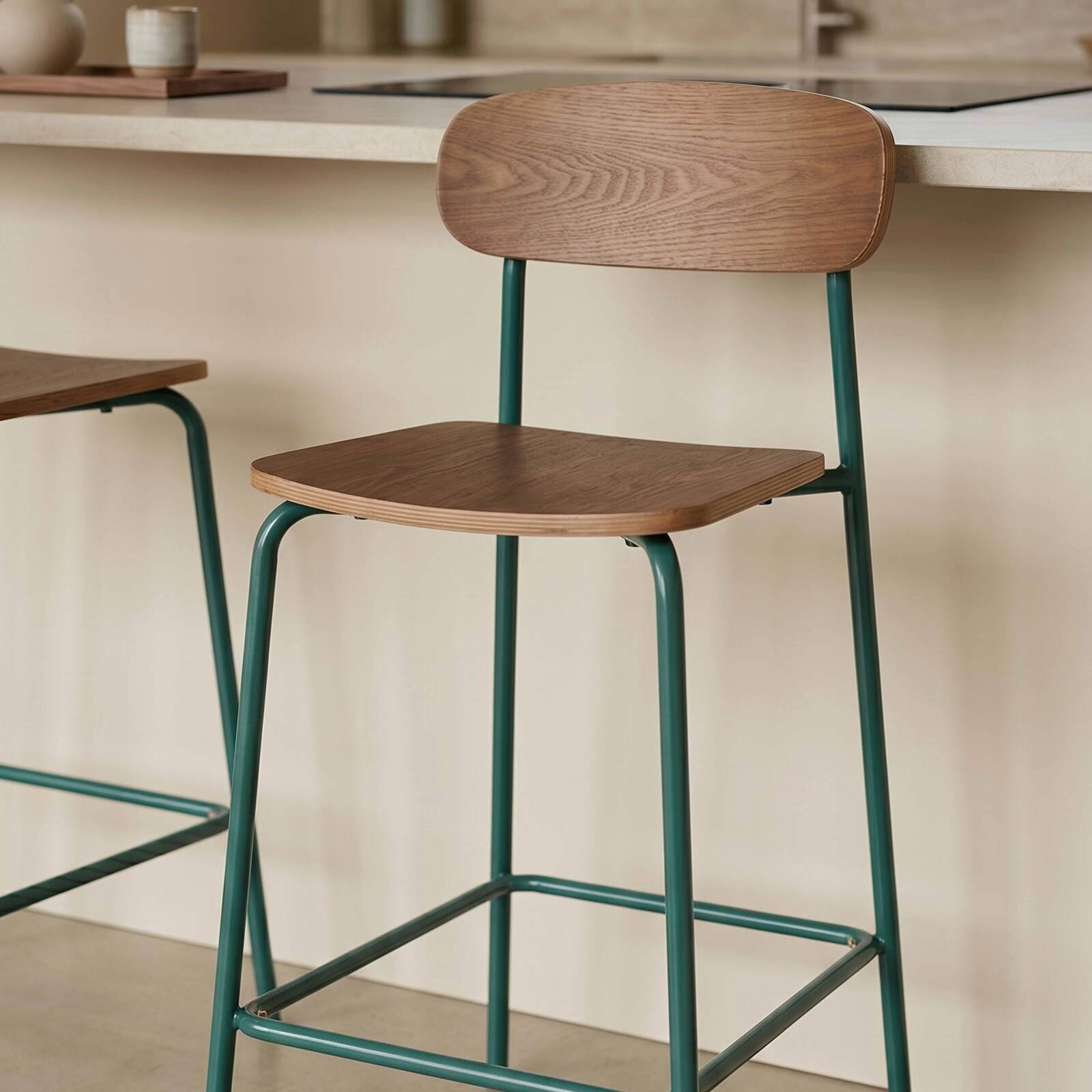 Sillas altas de madera y metal - Lote de 2