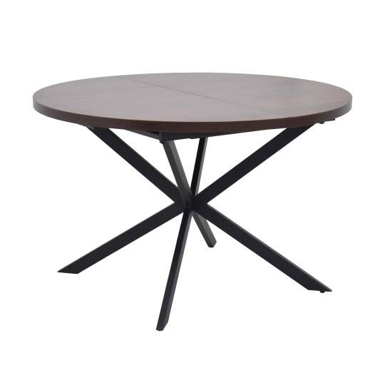 Mesa de comedor extensible redonda en metal y efecto madera 6 a 8 personas | Oviala