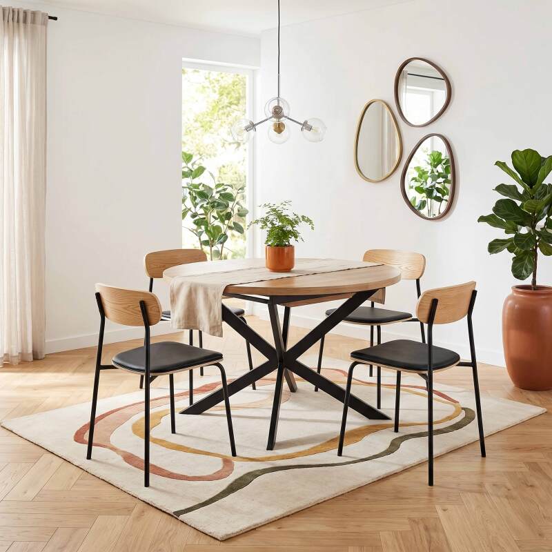 Mesa de comedor extensible redonda en metal y efecto madera 6 a 8 personas - Lifestyle