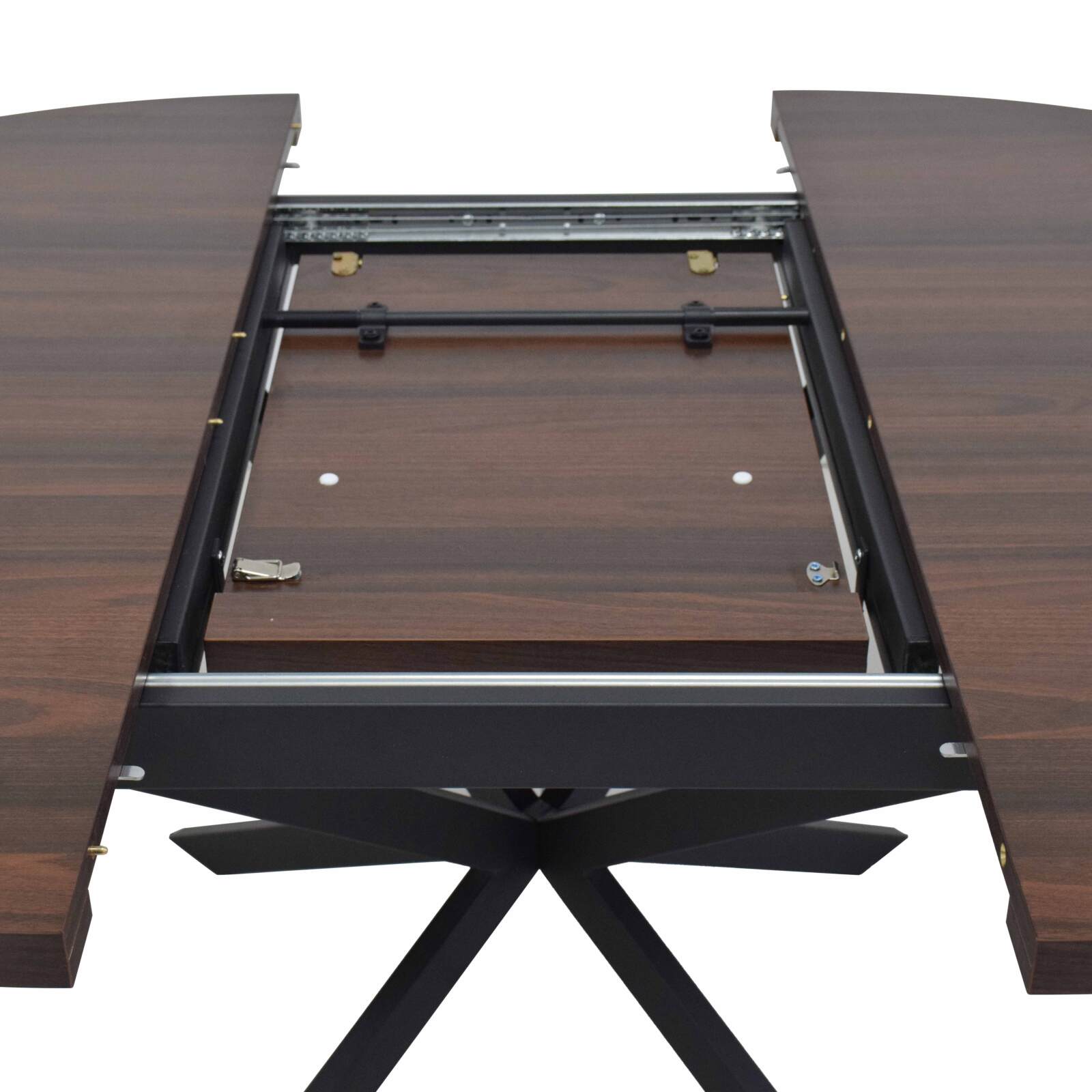 Mesa de comedor extensible redonda en metal y efecto madera 6 a 8 personas