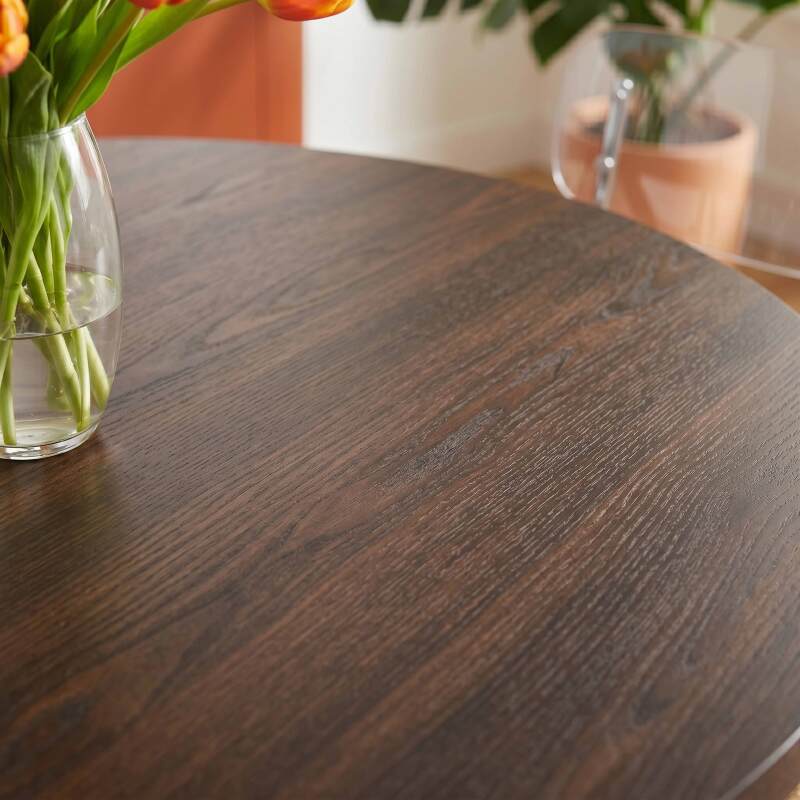 Mesa de comedor extensible redonda en metal y efecto madera 6 a 8 personas (2/6)