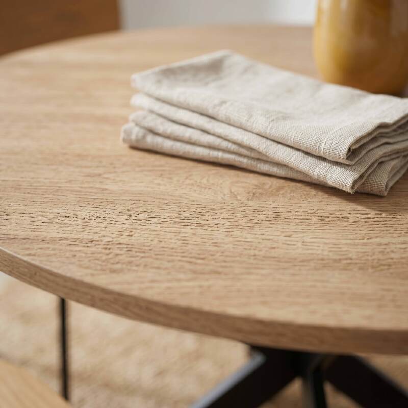 Mesa de comedor redonda de metal y efecto madera 6 personas (2/6)