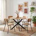 Mesa de comedor redonda de metal y efecto madera 6 personas - Lifestyle