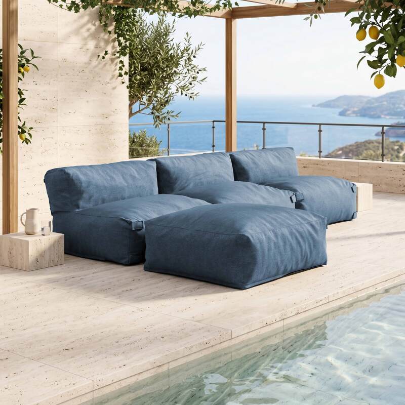 Sofá modular de exterior para 4 personas con 3 sillones y 1 puf
