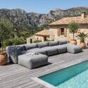 Sofá modular de exterior para 6 personas con 3 sillones, 1 sillón esquinero, 1 chaise longue y 1 puf