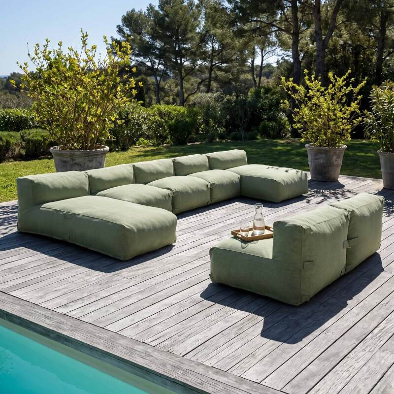 Sofá modular de exterior para 7 personas con 5 sillones y 2 chaise longue