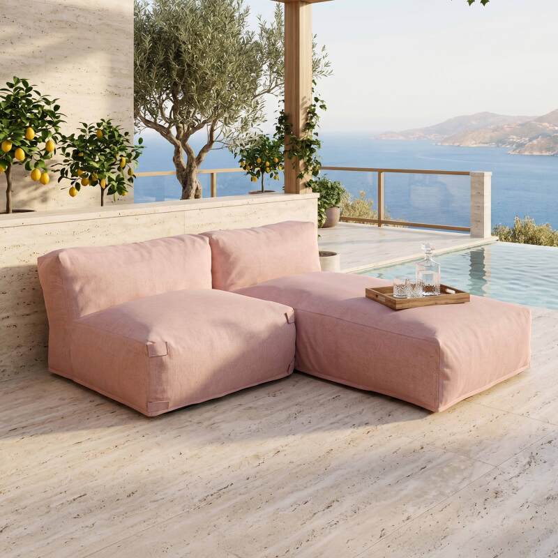 Sofá modular de exterior para 2 personas con 1 sillón y 1 chaise longue - Lifestyle