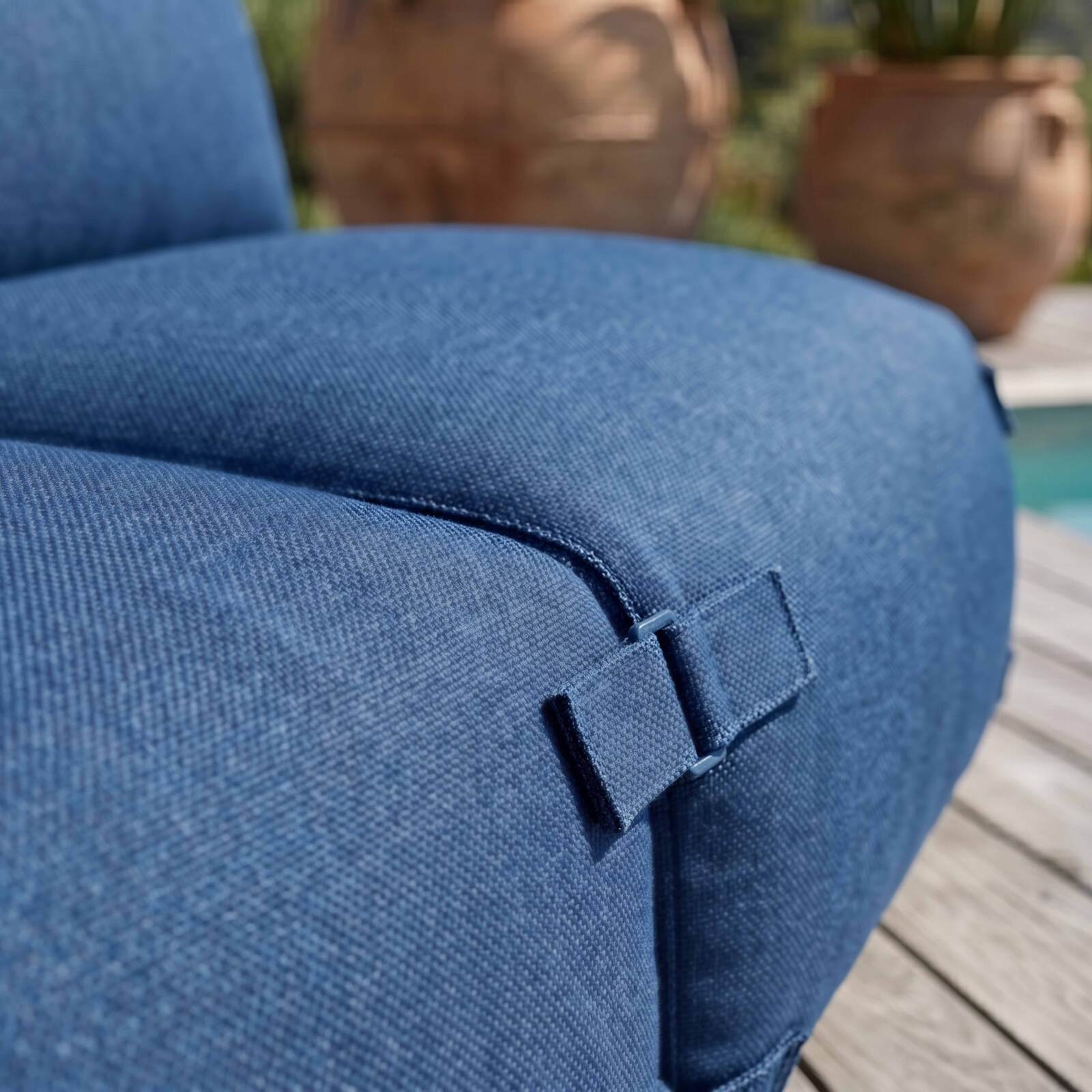 Sofá modular de exterior para 3 personas con 2 sillones y 1 chaise longue
