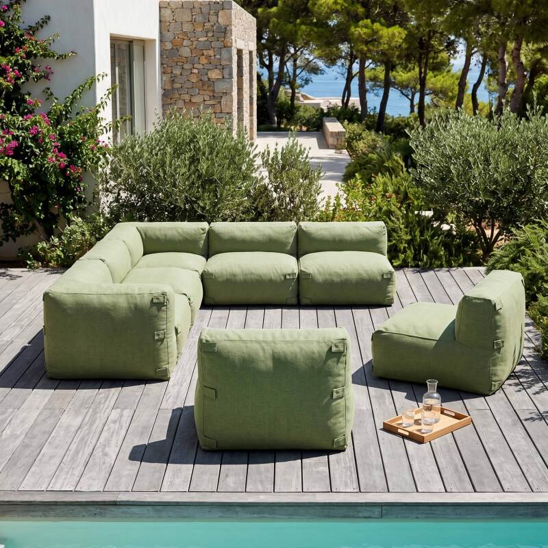 Sofá modular de exterior para 8 personas con 5 sillones, 2 sillones esquineros y 1 puf (2/7)