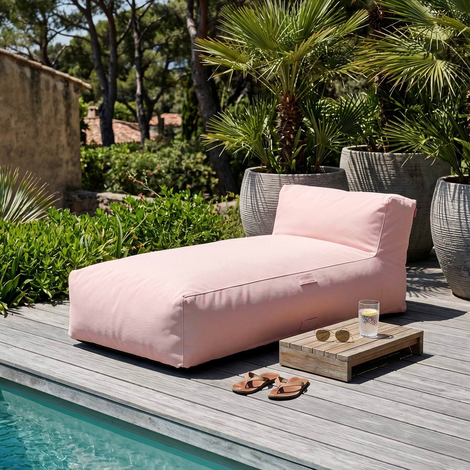 Sofá modular de exterior para 3 personas con 1 sillón, 1 sillón esquinero y 1 chaise longue