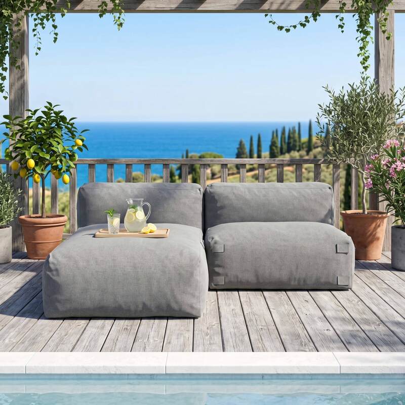 Sofá modular de exterior para 2 personas con 1 sillón y 1 chaise longue - Lifestyle