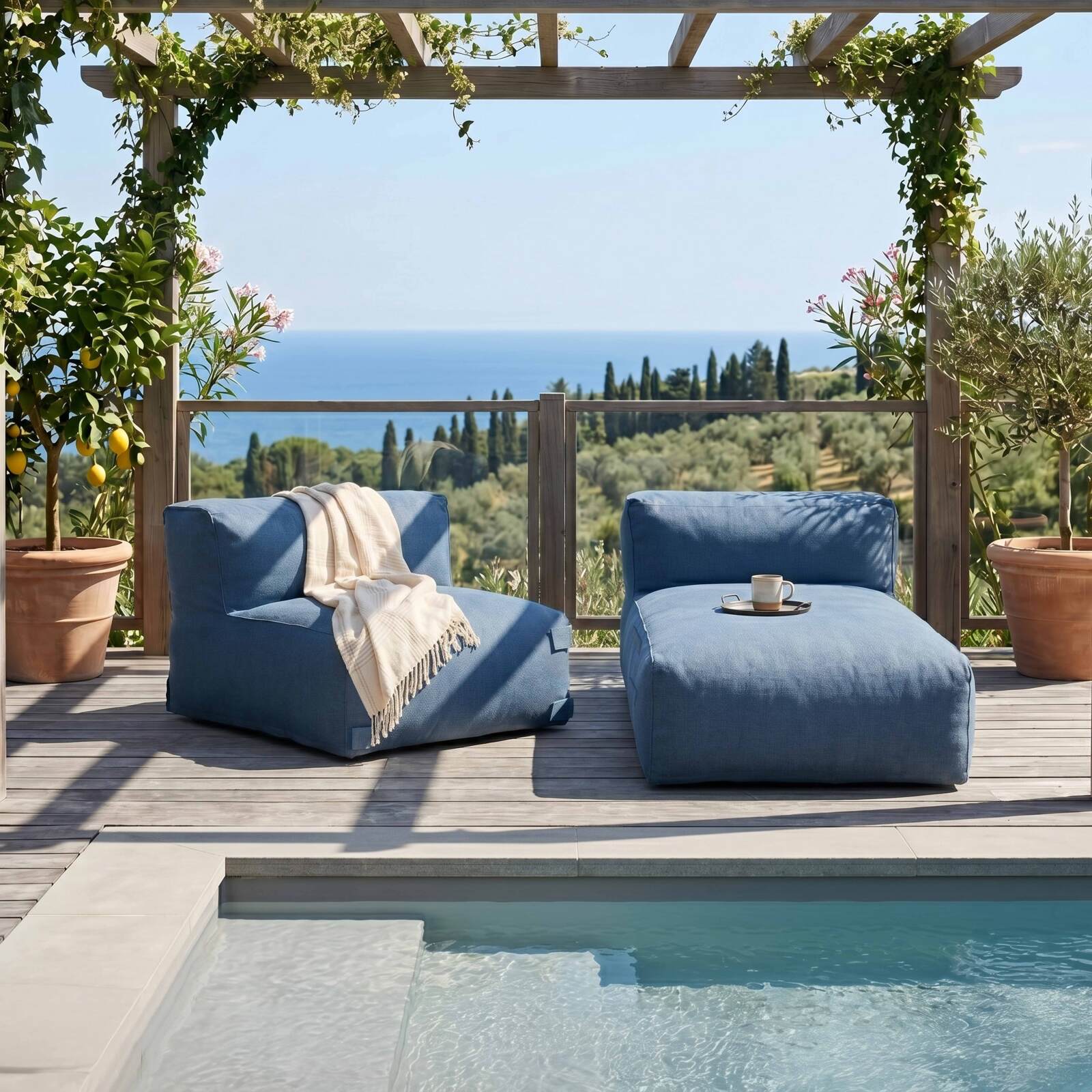 Sofá modular de exterior para 2 personas con 1 sillón y 1 chaise longue