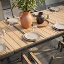 Mesa de jardín extensible de aluminio 187/250x90 cm y 10 sillas con reposabrazos de textilene