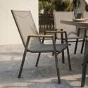 Mesa de jardín extensible de aluminio 187/250x90 cm y 10 sillas con reposabrazos de textilene