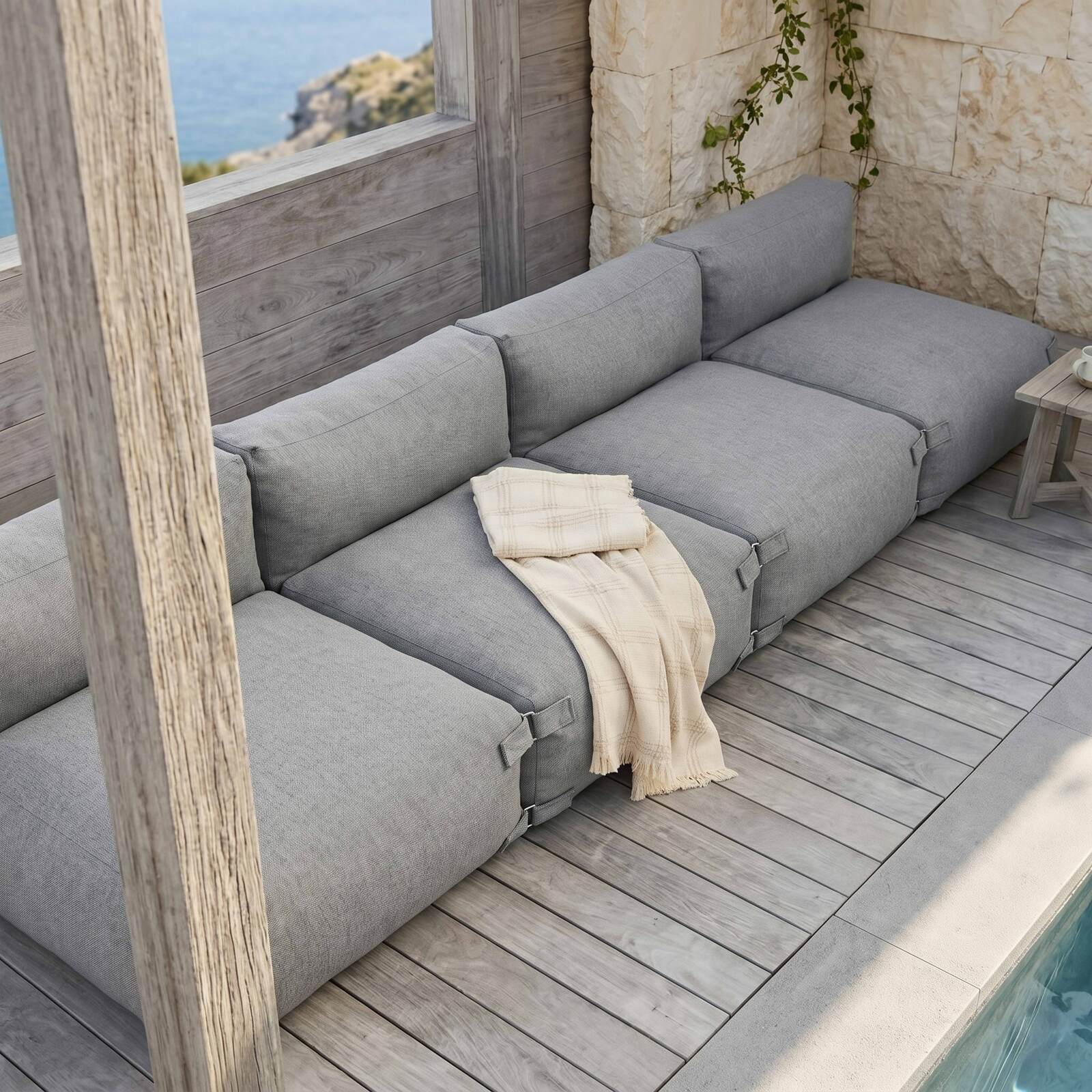Sofá modular de exterior para 4 personas con 4 sillones