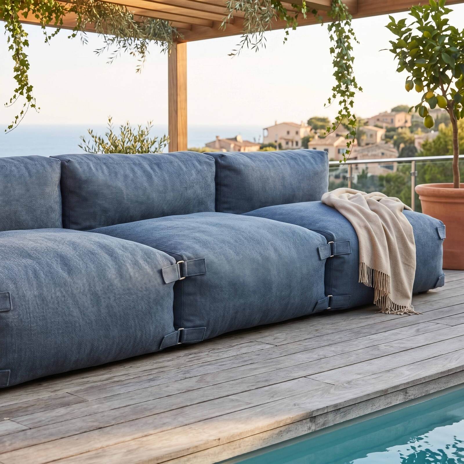 Sofá modular de exterior para 4 personas con 4 sillones