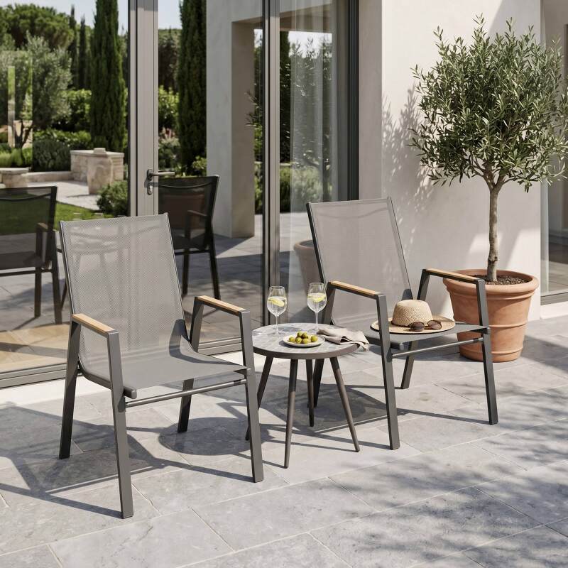 Sillas de jardín de aluminio y textileno con reposabrazos - Lote de 2