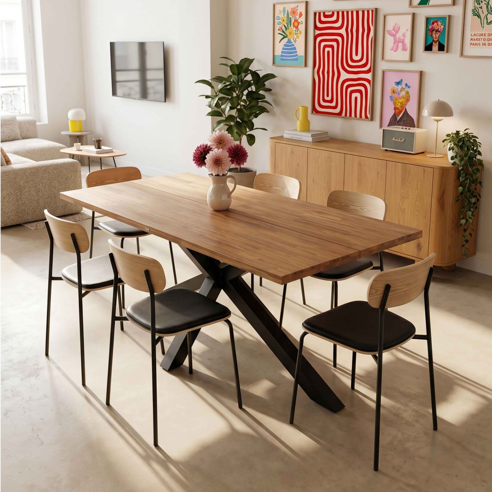 Mesa de comedor de aluminio y madera de acacia 8 personas