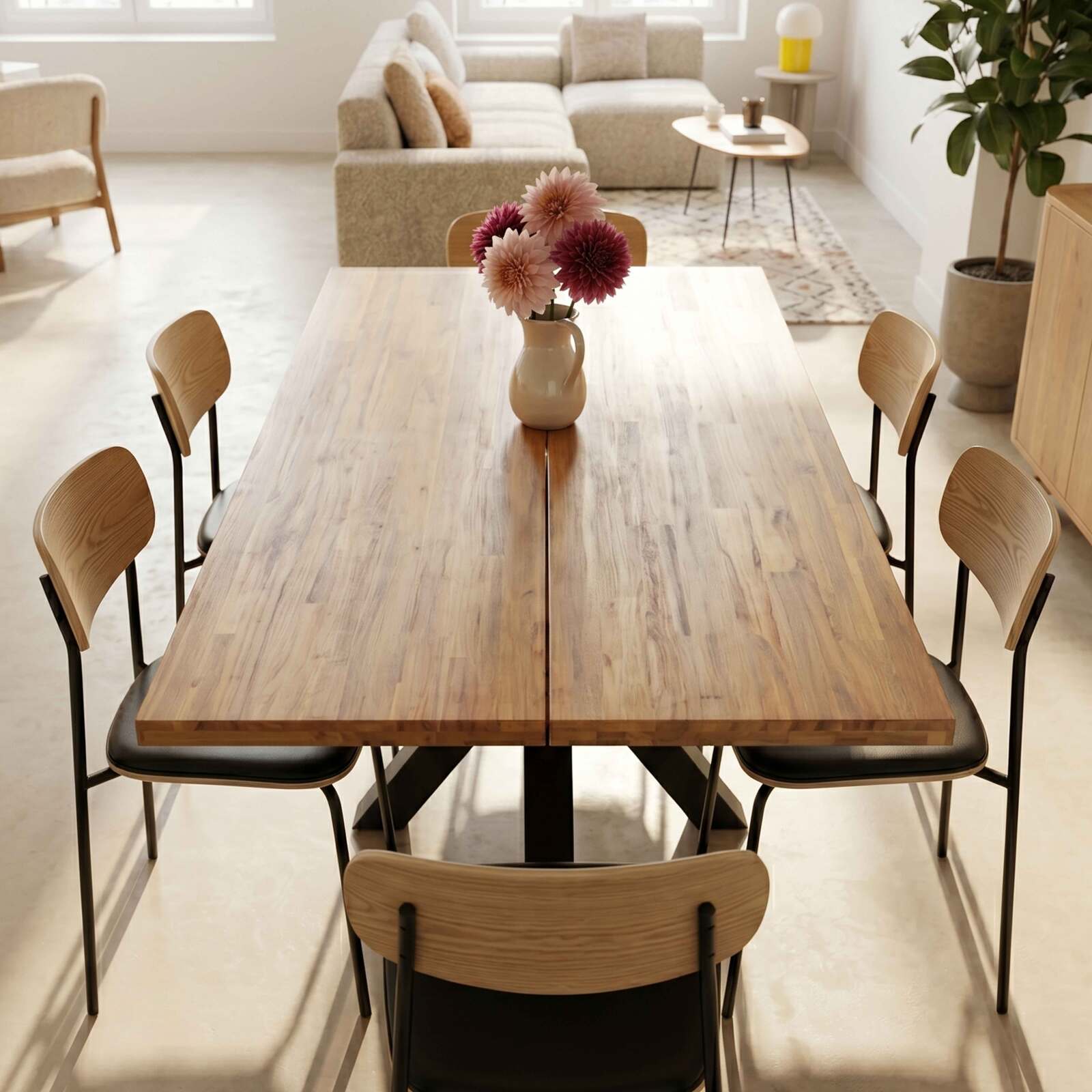 Mesa de comedor de aluminio y madera de acacia 8 personas