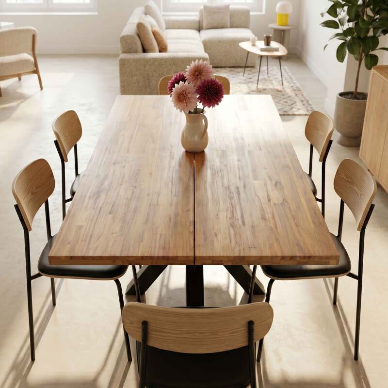 Mesa de comedor de aluminio y madera de acacia 8 personas (3/8)