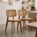 Sillas de madera de olmo y ratán natural con respaldo de tejido de enea - Lote de 2