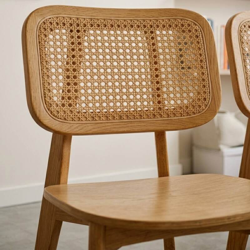 Sillas de madera de olmo y ratán natural con respaldo de tejido de enea - Lote de 2 (3/7)