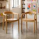 Sillas de madera de olmo con reposabrazos - Lote de 2
