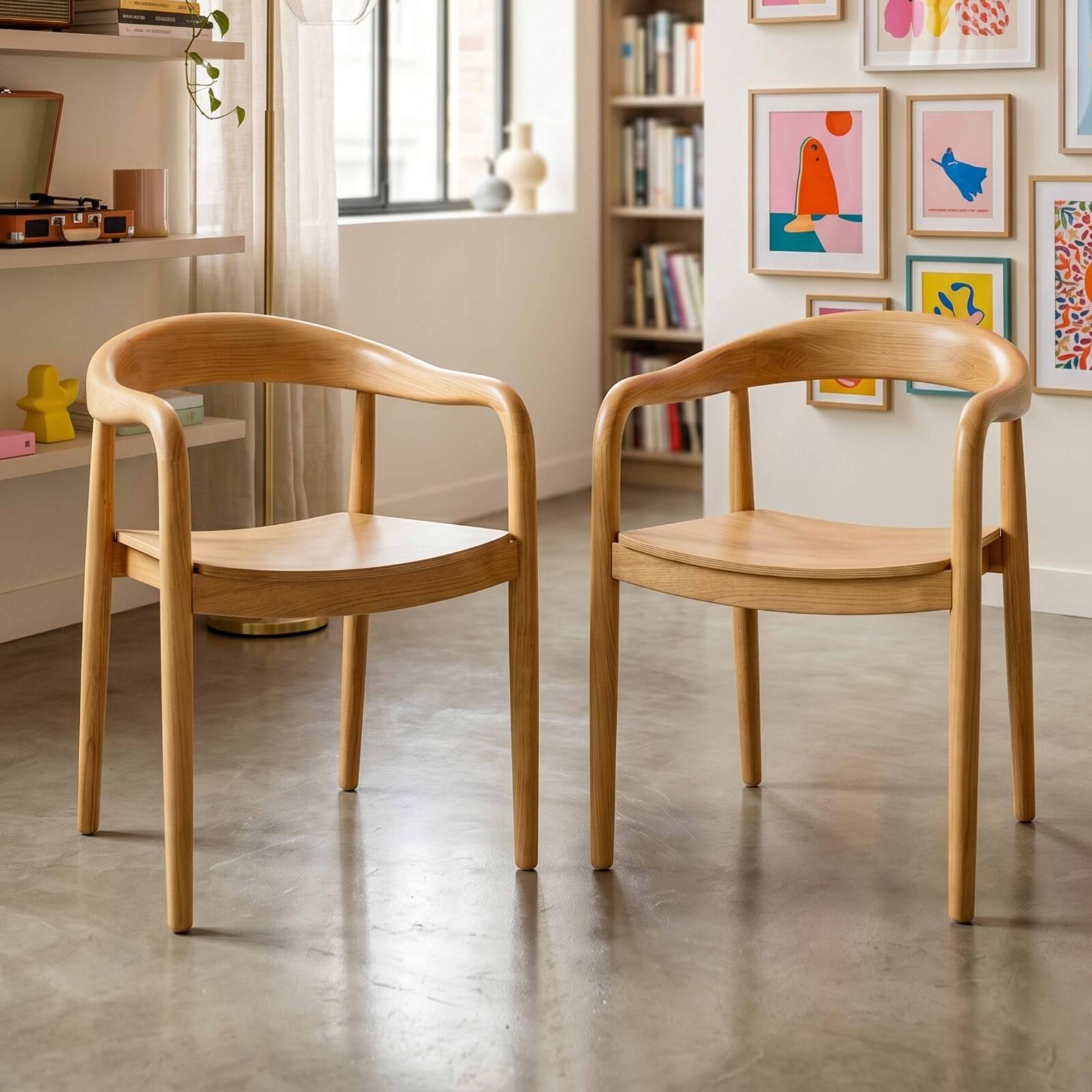 Sillas de madera de olmo con reposabrazos - Lote de 2