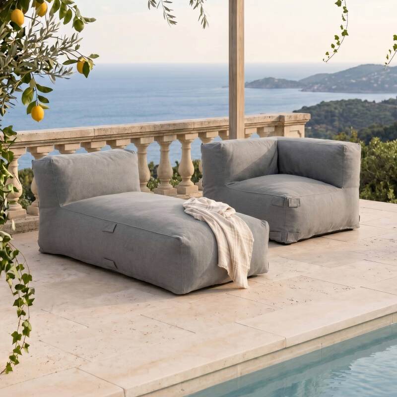 Sofá modular de exterior para 2 personas con 1 sillón esquinero y 1 chaise longue (2/7)