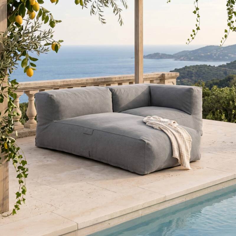 Sofá modular de exterior para 2 personas con 1 sillón esquinero y 1 chaise longue - Lifestyle