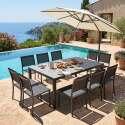 Mesa de jardín de aluminio y cerámica con diseño Fabric 182x121 cm y 10 sillas de textilene