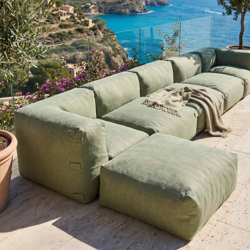 Sofá modular de exterior para 6 personas con 3 sillones, 2 sillones esquineros y 1 puf (2/6)