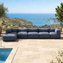 Sofá modular de exterior para 6 personas con 3 sillones, 2 sillones esquineros y 1 puf - Lifestyle