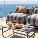 Sofá modular de exterior a rayas para 4 personas con estructura, 3 sillones, 1 puf, y mesa de centro