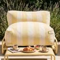 Sofá modular de exterior a rayas para 4 personas con estructura, 3 sillones, 1 puf, y mesa de centro
